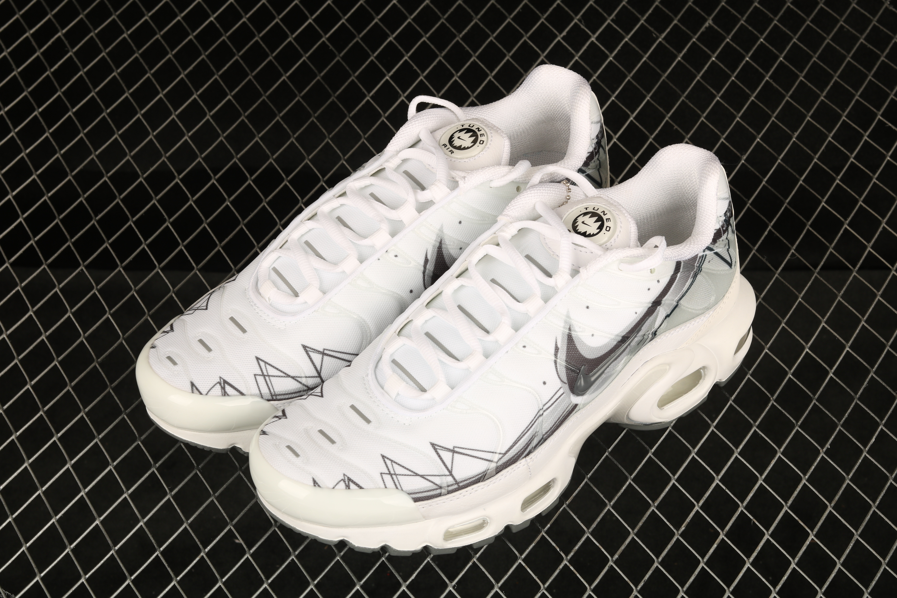 Nike Air Max PLUS TXT White Black Swoosh Shoes - Click Image to Close